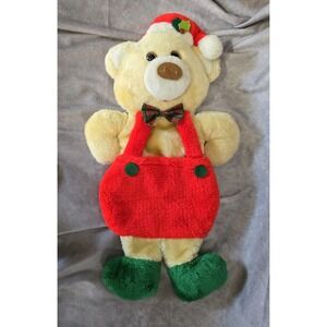 Vtg Tan Teddy Bear Christmas Stocking Plush Bib Overalls Stuffed Rennoc 1985 20"